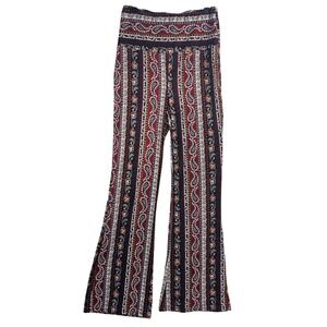 Shosho Womens Paisley Floral Flare Pants Burgundy Black Boho Bell Bottoms M